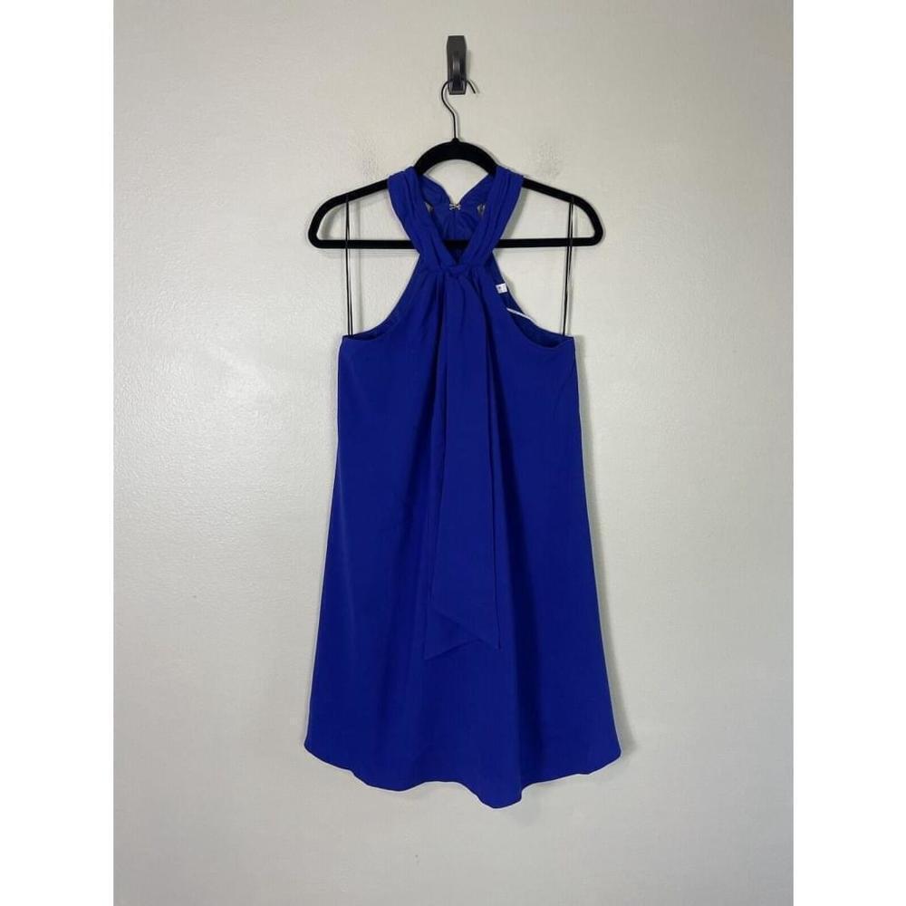 Trina Turk Women’s Dress Medium Verge Shift Bow tie Halter Dress Blue Lined - Picture 6 of 14